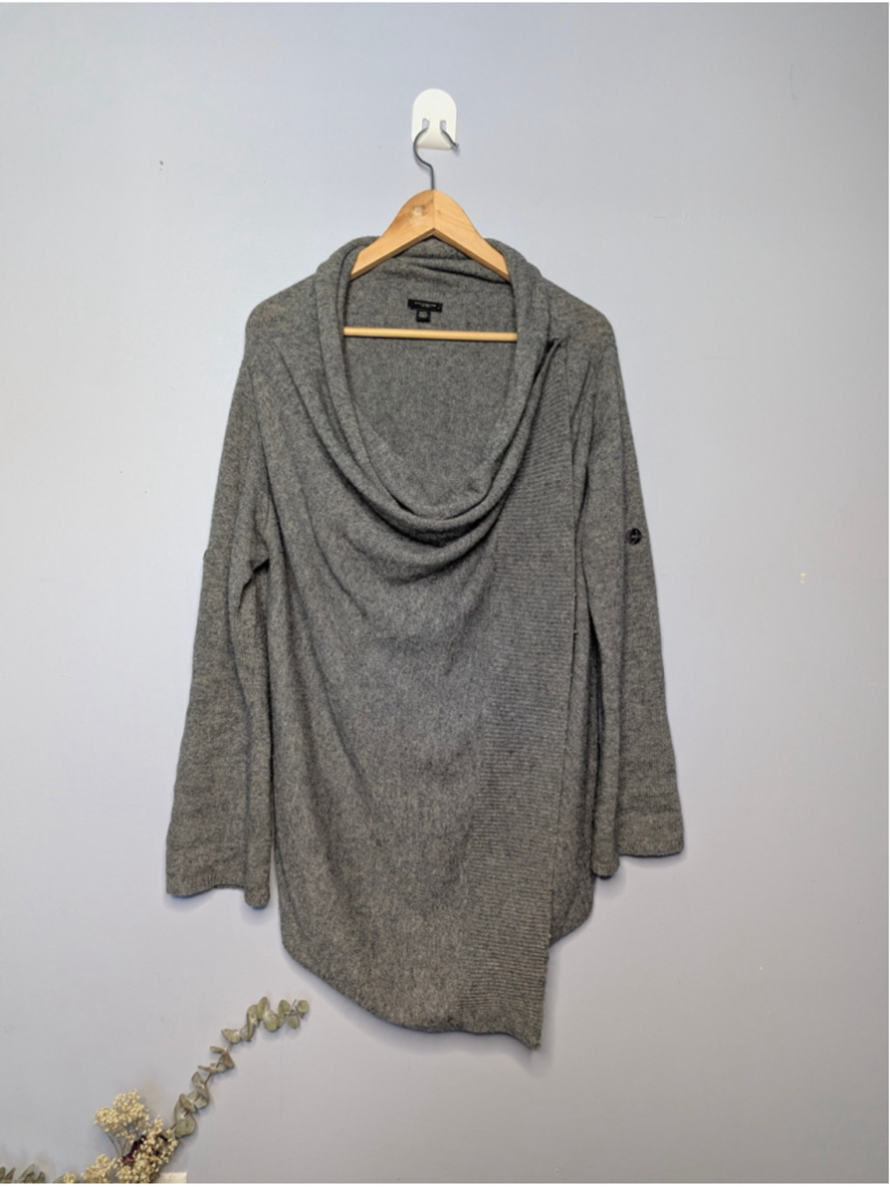 Ann Taylor Gray Asymmetric Cowl Neck Wrap Sweater Cashmere & Angora Blend - M/L